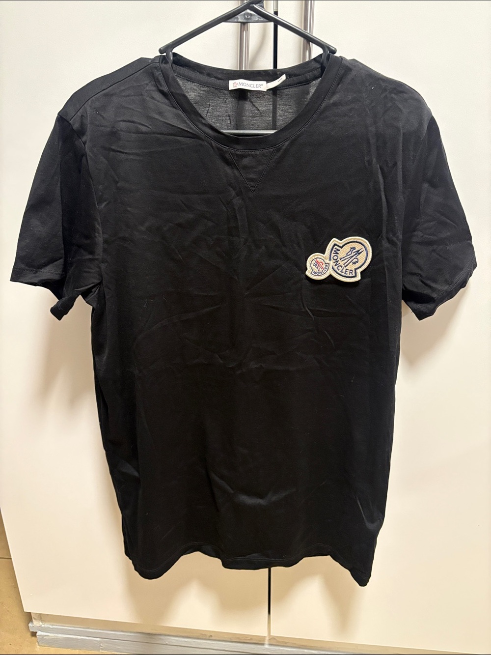 Moncler Black Short-Sleeve Crew T-Shirt with Chest Logo Patch